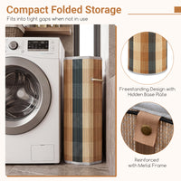 13.2 Gal/50 L Laundry Hamper, Round Bamboo Laundry Basket w/ Lid, 3 Handles, Removable & Machine-Washable Liner
