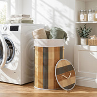 13.2 Gal/50 L Laundry Hamper, Round Bamboo Laundry Basket w/ Lid, 3 Handles, Removable & Machine-Washable Liner