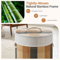 13.2 Gal/50 L Laundry Hamper, Round Bamboo Laundry Basket w/ Lid, 3 Handles, Removable & Machine-Washable Liner