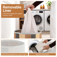 13.2 Gal/50 L Laundry Hamper, Round Bamboo Laundry Basket w/ Lid, 3 Handles, Removable & Machine-Washable Liner