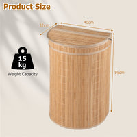 60 L Bamboo Hamper with Zipper Lid and Liner for Laundry Room