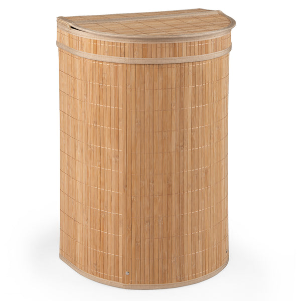 60 L Bamboo Hamper with Zipper Lid and Liner for Laundry Room