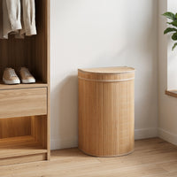 60 L Bamboo Hamper with Zipper Lid and Liner for Laundry Room