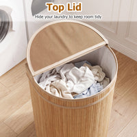60 L Bamboo Hamper with Zipper Lid and Liner for Laundry Room