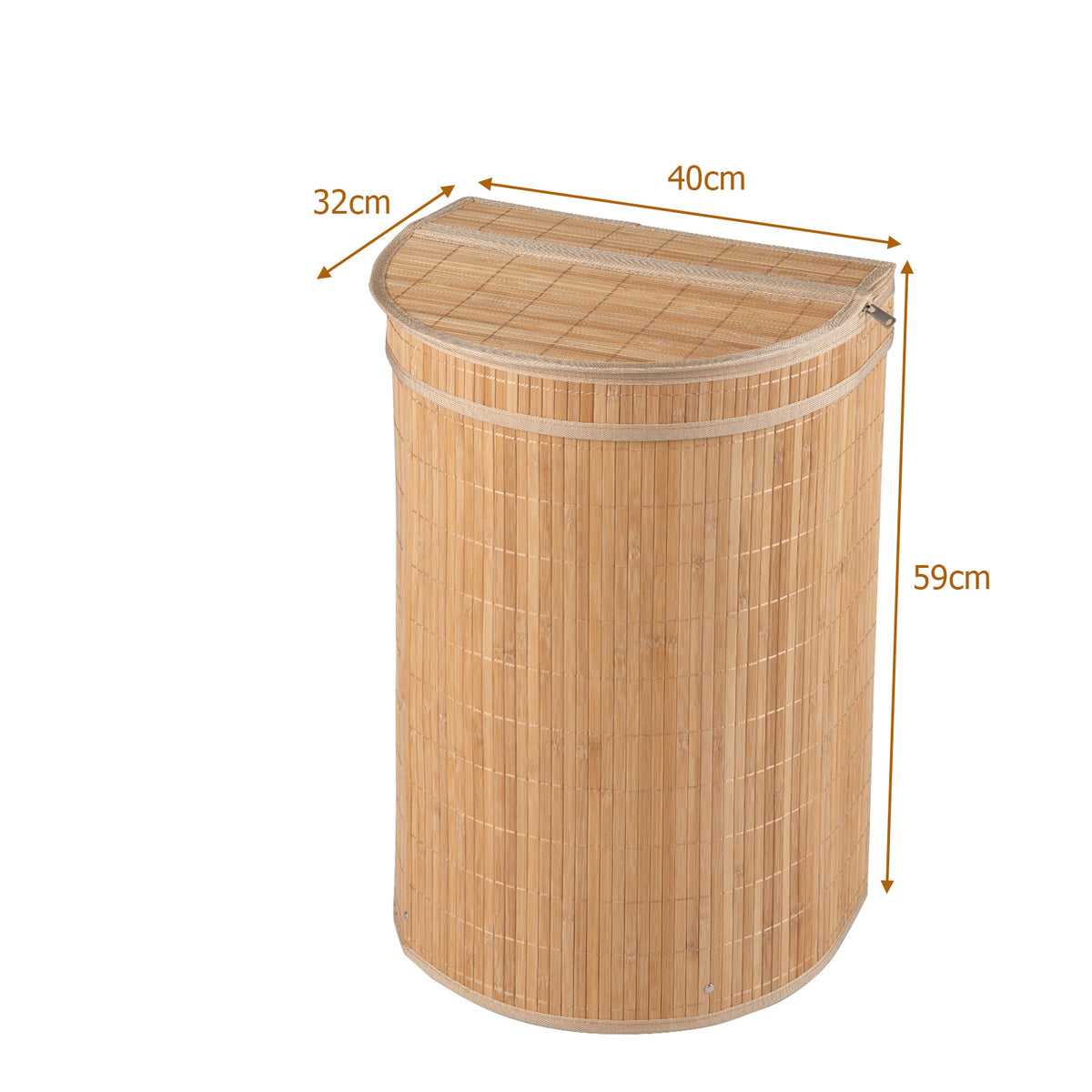 60 L Bamboo Hamper with Zipper Lid and Liner for Laundry Room