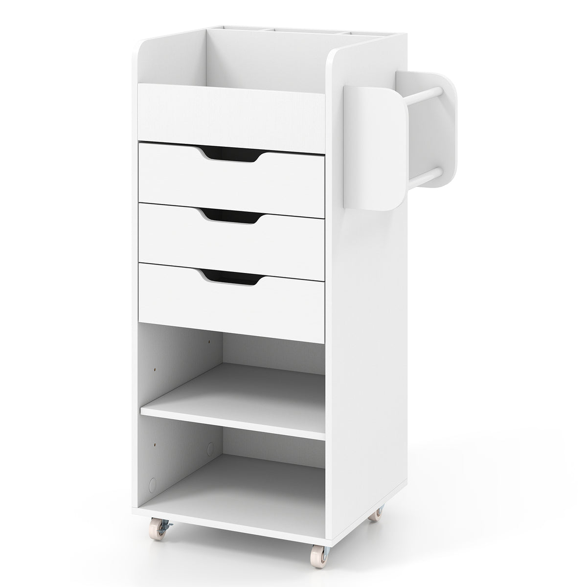 Giantex Rolling Craft Storage Cart, Utility Cart w/ 3 Drawers, 3 Shelves, 3 Slots & 2 Dowels, White