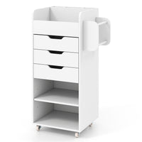 Giantex Rolling Craft Storage Cart, Utility Cart w/ 3 Drawers, 3 Shelves, 3 Slots & 2 Dowels, White