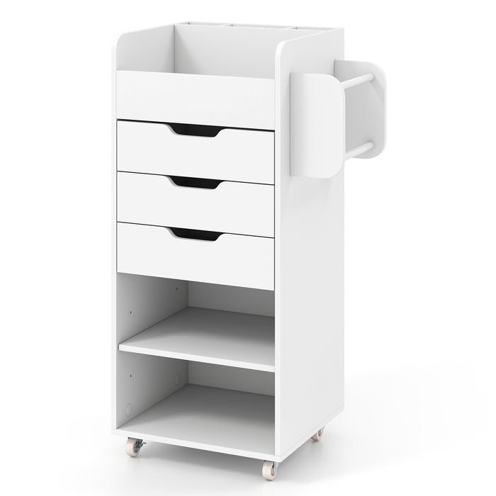 Giantex Rolling Craft Storage Cart, Utility Cart w/ 3 Drawers, 3 Shelves, 3 Slots & 2 Dowels, White