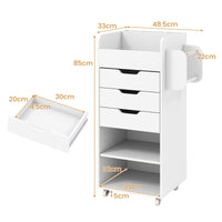 Giantex Rolling Craft Storage Cart, Utility Cart w/ 3 Drawers, 3 Shelves, 3 Slots & 2 Dowels, White