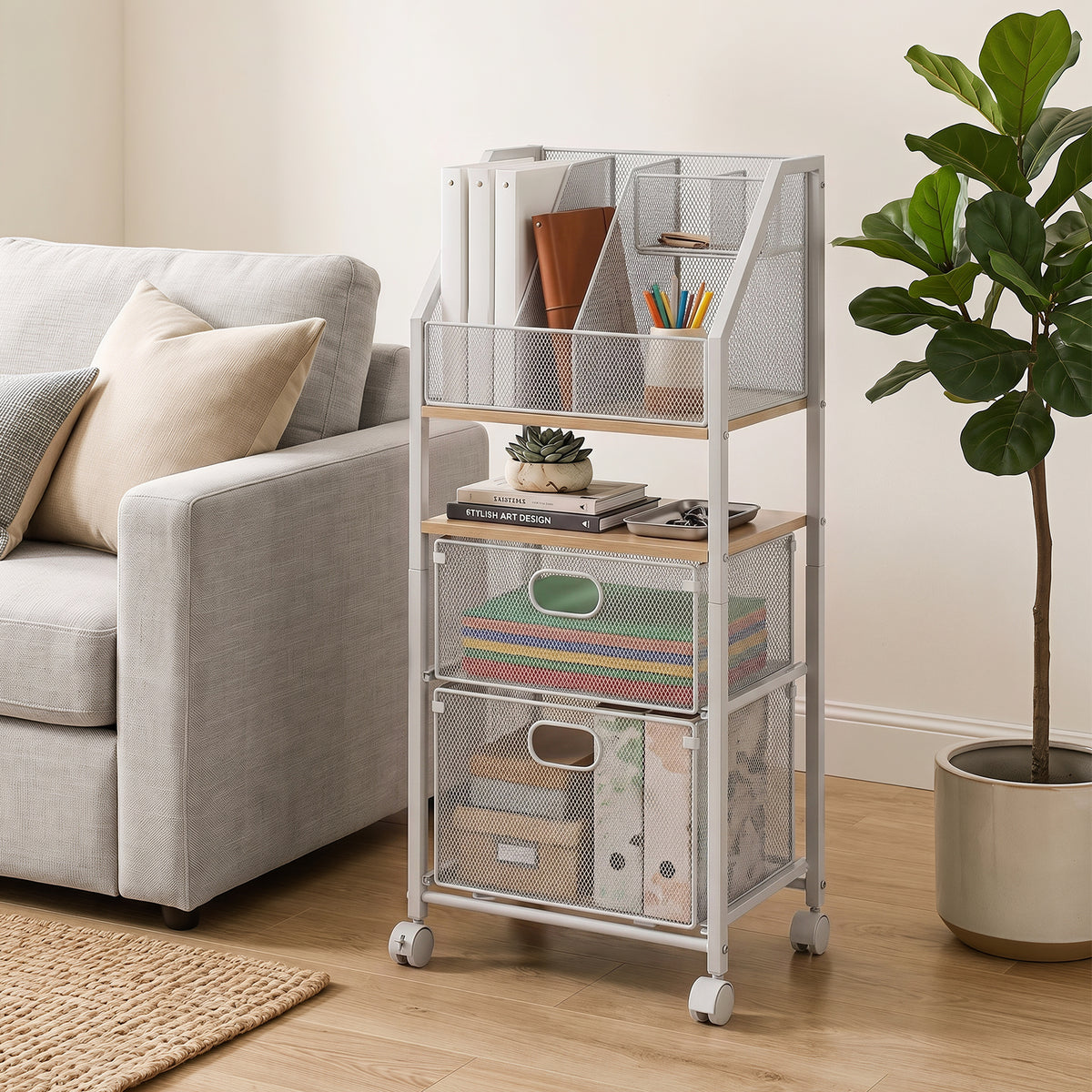 Rolling File Utility Cart with 2 Drawers and Lockable Wheels for Home Office