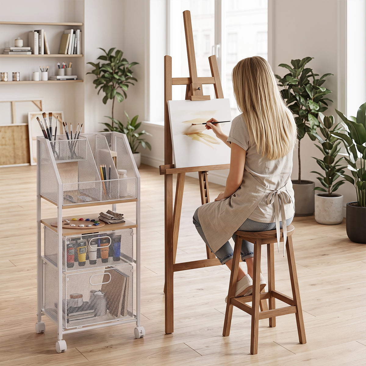 Rolling File Utility Cart with 2 Drawers and Lockable Wheels for Home Office