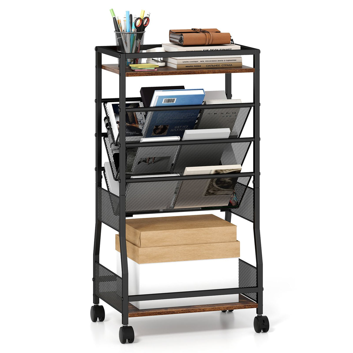 Rolling File Utility Cart with 2 Drawers and Wooden Top for Home Office