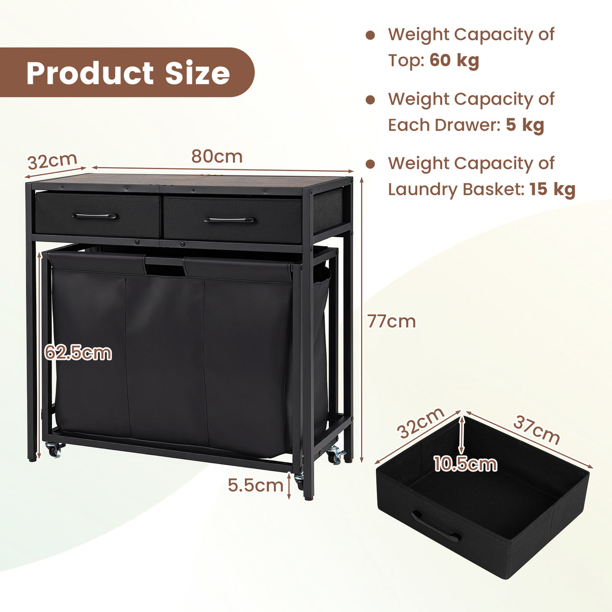 2-in-1 Laundry Basket Organizer with 3 Sections and Wheels