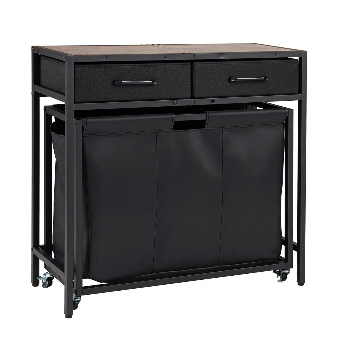 2-in-1 Laundry Basket Organizer with 3 Sections and Wheels