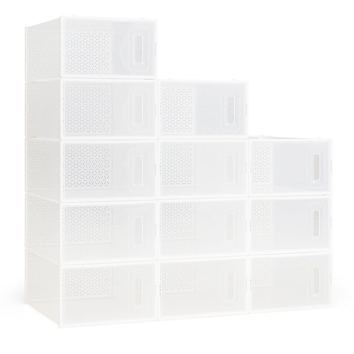 12/15 Pack Shoe Storage Boxes, Plastic Stackable Shoe Organizer for Closet