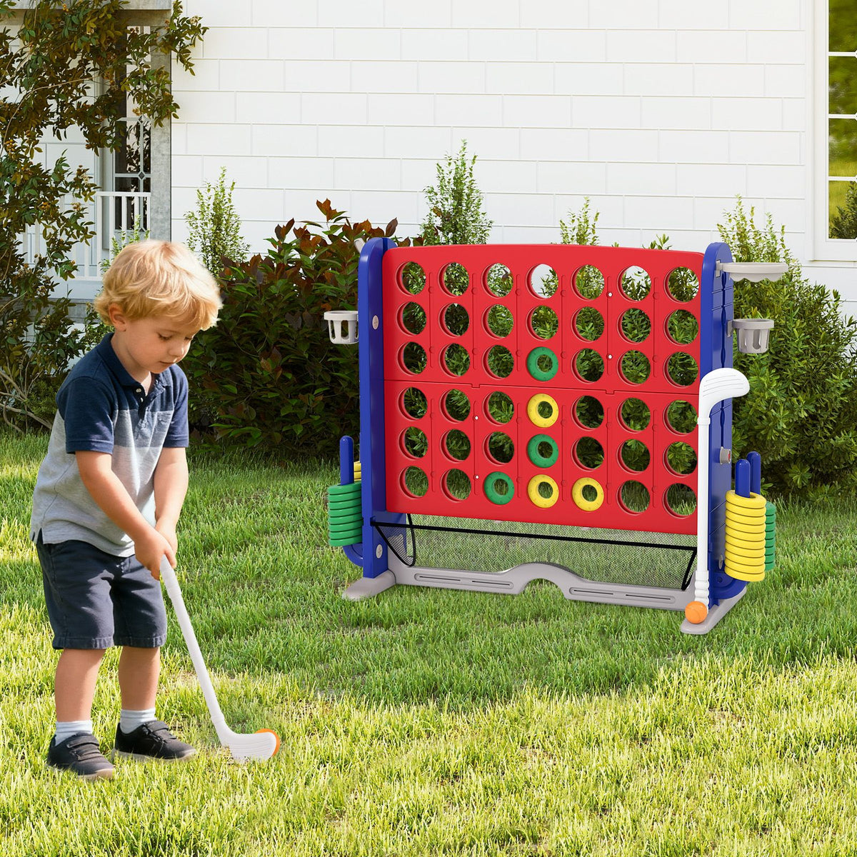 Jumbo 4-to-Score Game with Ring-toss and Basketball for Parties