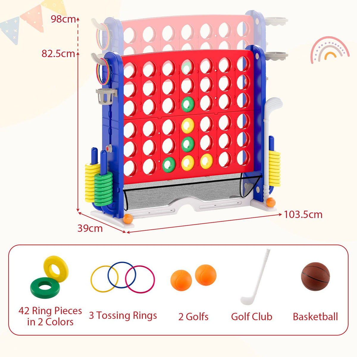 Jumbo 4-to-Score Game with Ring-toss and Basketball for Parties