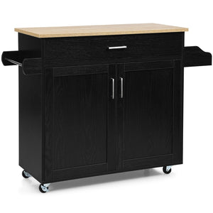 Giantex Wooden Rolling Kitchen Island, Storage Cart Trolley w/ Adjustable Shelf, Spice Storage Sgelf, Towel Rack & Drawer