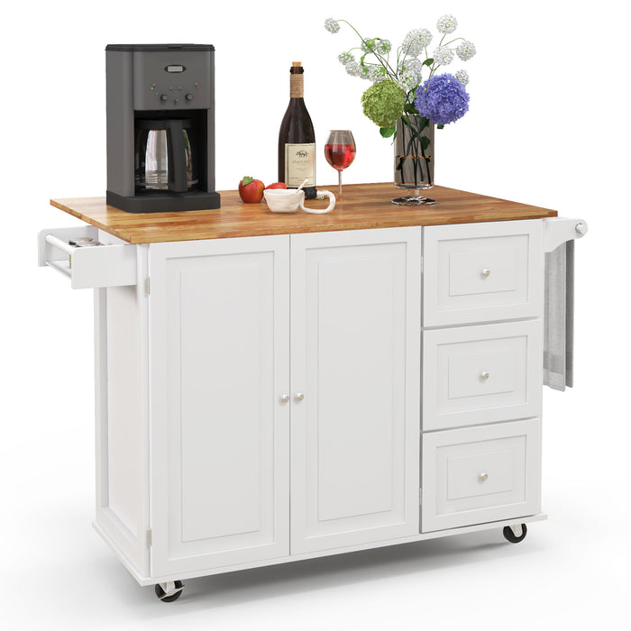 Giantex Kitchen Island Cart, Large Trolley Cart w/ Drop-Leaf Tabletop, Large Cabinet, 3 Drawers, Spice Rack, Towel Rack, Rolling Serving Trolley Cabinet