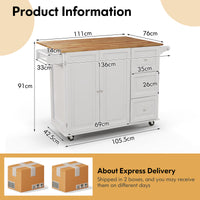 Giantex Kitchen Island Cart, Large Trolley Cart w/ Drop-Leaf Tabletop, Large Cabinet, 3 Drawers, Spice Rack, Towel Rack, Rolling Serving Trolley Cabinet