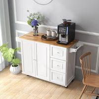 Giantex Kitchen Island Cart, Large Trolley Cart w/ Drop-Leaf Tabletop, Large Cabinet, 3 Drawers, Spice Rack, Towel Rack, Rolling Serving Trolley Cabinet