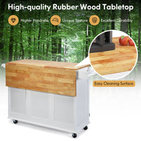 Giantex Kitchen Island Cart, Large Trolley Cart w/ Drop-Leaf Tabletop, Large Cabinet, 3 Drawers, Spice Rack, Towel Rack, Rolling Serving Trolley Cabinet