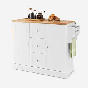 Giantex Large Mobile Kitchen Island Cart, Kitchen Island on Hidden Wheels, Rubber Wood Countertop