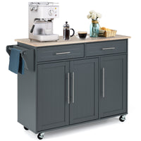 Giantex Mobile Kitchen Island Cart, Rolling Storage Trolley with Towel Bar, 2 Deep Drawers, 3 Door Cabinets
