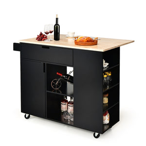 Giantex Kitchen Island Cart, Large Trolley Cart w/ Drop-Leaf Tabletop, Large Cabinet, 3 Drawers