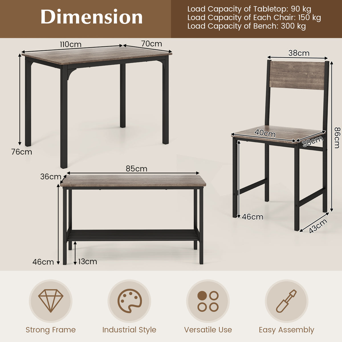 Giantex 4-Piece Dining Table & Chair Set