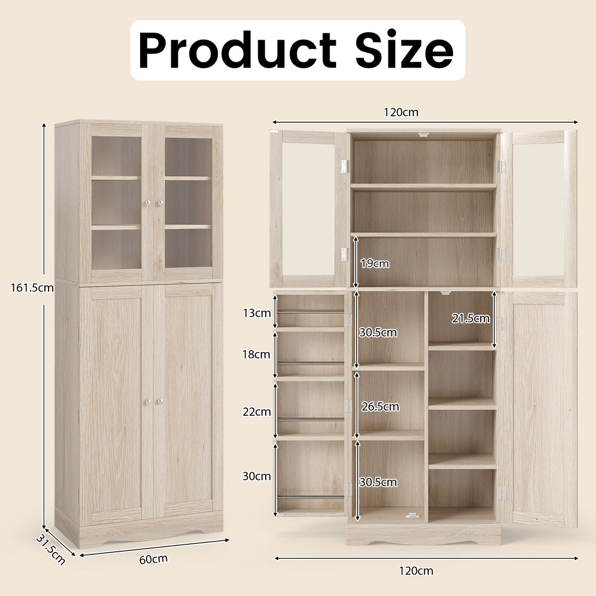Giantex Tall Buffet Sideboard, Kitchen Pantry Cabinet with Dual Tempered Glass Doors & Shelves