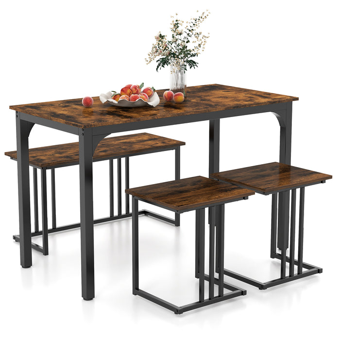 Giantex 4 Pieces Dining Table Set, Rectangular Wooden Dining Table w/Bench & 2 Stools