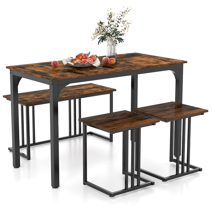 Giantex 4-Piece Dining Table Set, Industrial Dining Table W/Bench & 2 Stools for 4 Persons