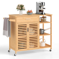 Kitchen Island Cart on Wheels, Portable Storage Cabinet w/Sturdy Bamboo Frame