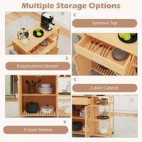 Kitchen Island Cart on Wheels, Portable Storage Cabinet w/Sturdy Bamboo Frame