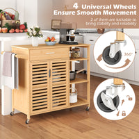 Kitchen Island Cart on Wheels, Portable Storage Cabinet w/Sturdy Bamboo Frame