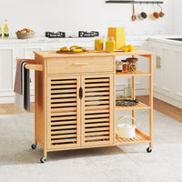 Kitchen Island Cart on Wheels, Portable Storage Cabinet w/Sturdy Bamboo Frame