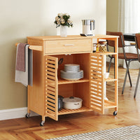 Kitchen Island Cart on Wheels, Portable Storage Cabinet w/Sturdy Bamboo Frame