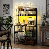 Kitchen Bakers Rack with Power Outlet, 5-Tier Microwave Oven Stand with LED Lights