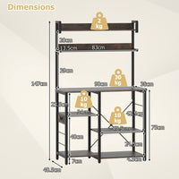 Kitchen Bakers Rack with Power Outlet, 5-Tier Microwave Oven Stand with LED Lights