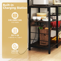 Kitchen Bakers Rack with Power Outlet, 5-Tier Microwave Oven Stand with LED Lights