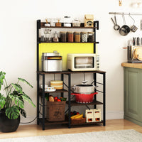 Kitchen Bakers Rack with Power Outlet, 5-Tier Microwave Oven Stand with LED Lights