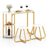3-Piece Dining Table Set Rectangular Kitchen Table and 2 Stools with 2-tier Storage Shelves