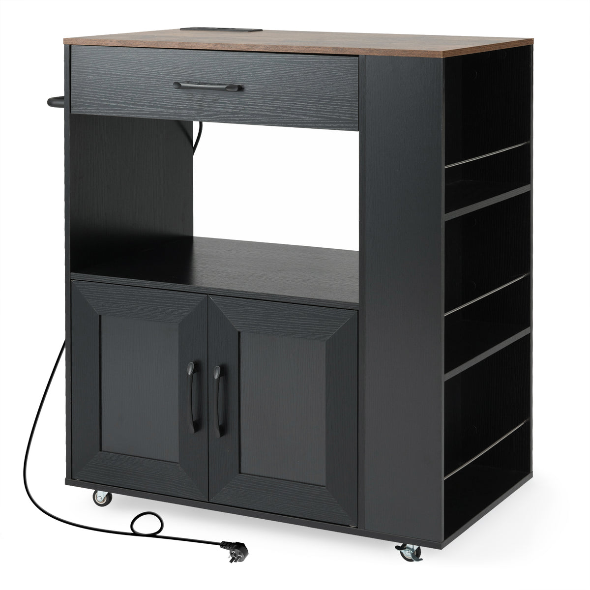 Giantex Kitchen Island Trolley, Rolling Kitchen Serving Trolley w/ 3 Spice Racks, Drawer, Open Shelf & Large Cabinet