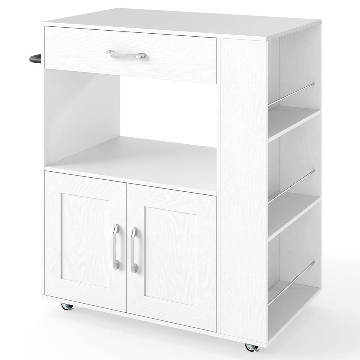 Giantex Kitchen Island Trolley, Rolling Kitchen Serving Trolley w/ 3 Spice Racks, Drawer, Open Shelf & Large Cabinet