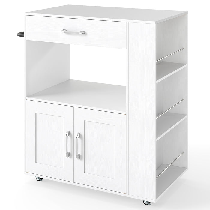 Giantex Kitchen Island Trolley, Rolling Kitchen Serving Trolley w/ 3 Spice Racks, Drawer, Open Shelf & Large Cabinet