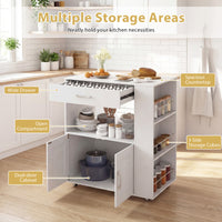 Giantex Kitchen Island Trolley, Rolling Kitchen Serving Trolley w/ 3 Spice Racks, Drawer, Open Shelf & Large Cabinet