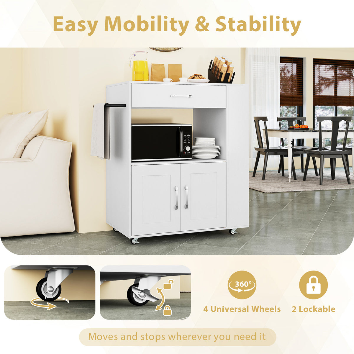 Giantex Kitchen Island Trolley, Rolling Kitchen Serving Trolley w/ 3 Spice Racks, Drawer, Open Shelf & Large Cabinet