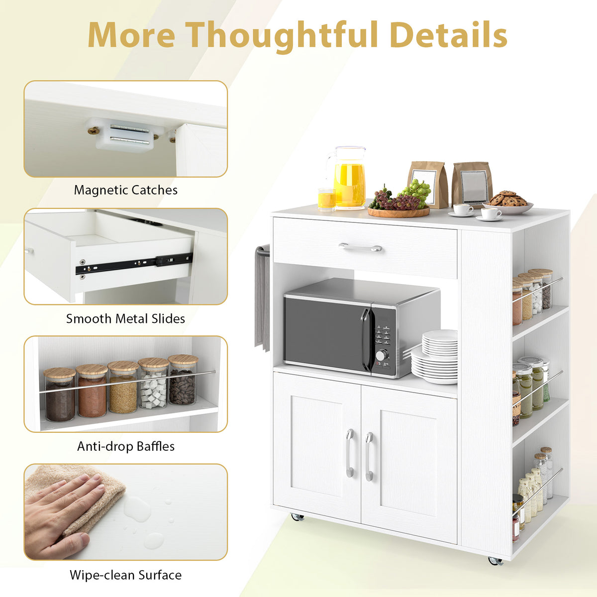 Giantex Kitchen Island Trolley, Rolling Kitchen Serving Trolley w/ 3 Spice Racks, Drawer, Open Shelf & Large Cabinet