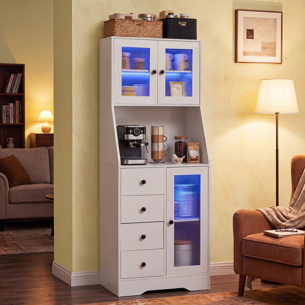 Giantex 163CM Tall Kitchen Pantry Cabinet, Freestanding Coffee Bar Cabinet